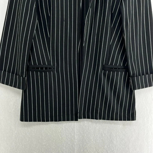 Divided by H&M Jacket Womens XS Black Striped Open Front Pockets Notched Lapel - Picture 7 of 11